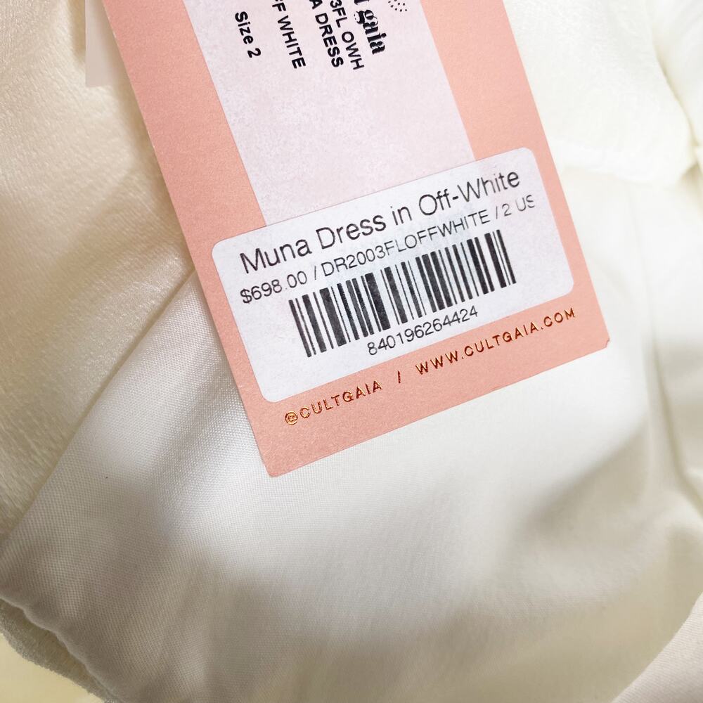 NWT Cult Gaia Muna Linen Raw Edge Cream Puff Sleeve Midi Dress 2 - Picture 8 of 9
